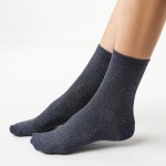 Skarpety damskie bawełniane - COMET - ze srebrną nicią LUREX - jeans - Steven      