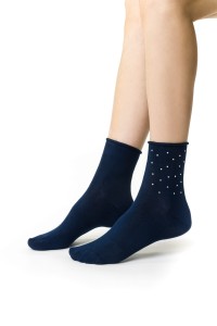 Skarpety damskie bawełniane - COMET - aplikacja z kryształów DIAMONDS - granatowe - Steven        