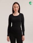 Koszulka damska z wełny merynosów (100%) - długie rękawy - czarna (prod. DILLING)
