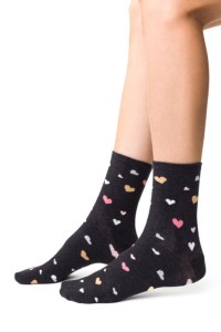 Skarpety damskie bawełniane - SERDUSZKA - grafitowe - Steven        