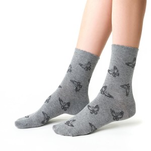 Skarpety damskie bawełniane - COMET - GRAY BUTTERFLY - jasnoszare - Steven      