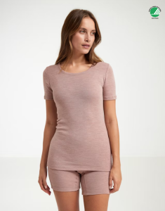 Koszulka damska z wełny merynosów (100%) - krótkie rękawy - rumiany melanż - prod. DILLING  