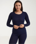 Koszulka damska z wełny merynosów (100%) - długie rękawy - delikatny ściągaczowy splot - ciemny granat - prod. DILLING    