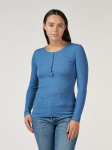 Koszulka damska rozpinana z wełny merynosów (100%) - delikatny ściągaczowy splot - kolor śródziemnomorski błękit - prod. DILLING     (