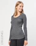 Koszulka damska z wełny merynosów (100%) - długie rękawy - delikatny ściągaczowy splot - ciemnoszara - prod. DILLING