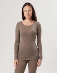 Koszulka damska z wełny merynosów (100%) - długie rękawy - ciemnobeżowa - prod. DILLING  