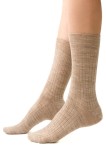 Skarpety damskie z cienkiej wełny merynosów (79%) - delikatny prążek - bezuciskowe - beżowe - Steven  