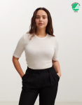 Koszulka damska z wełny merynosów (100%) -wyższy dekolt - rękawy do łokcia - kremowa - prod. DILLING