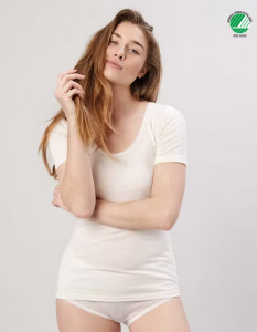 Koszulka damska z wełny merynosów (100%) - krótkie rękawy - kremowa (prod. DILLING)