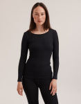 Koszulka damska z wełny merynosów (100%) - długie rękawy - delikatny ściągaczowy splot - czarna - prod. DILLING